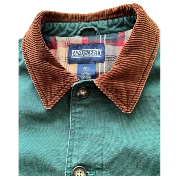 Land’s End Oversized Green Cotton Chore Coat with Brown Corduroy Collar Size XL - Picture 8 of 12